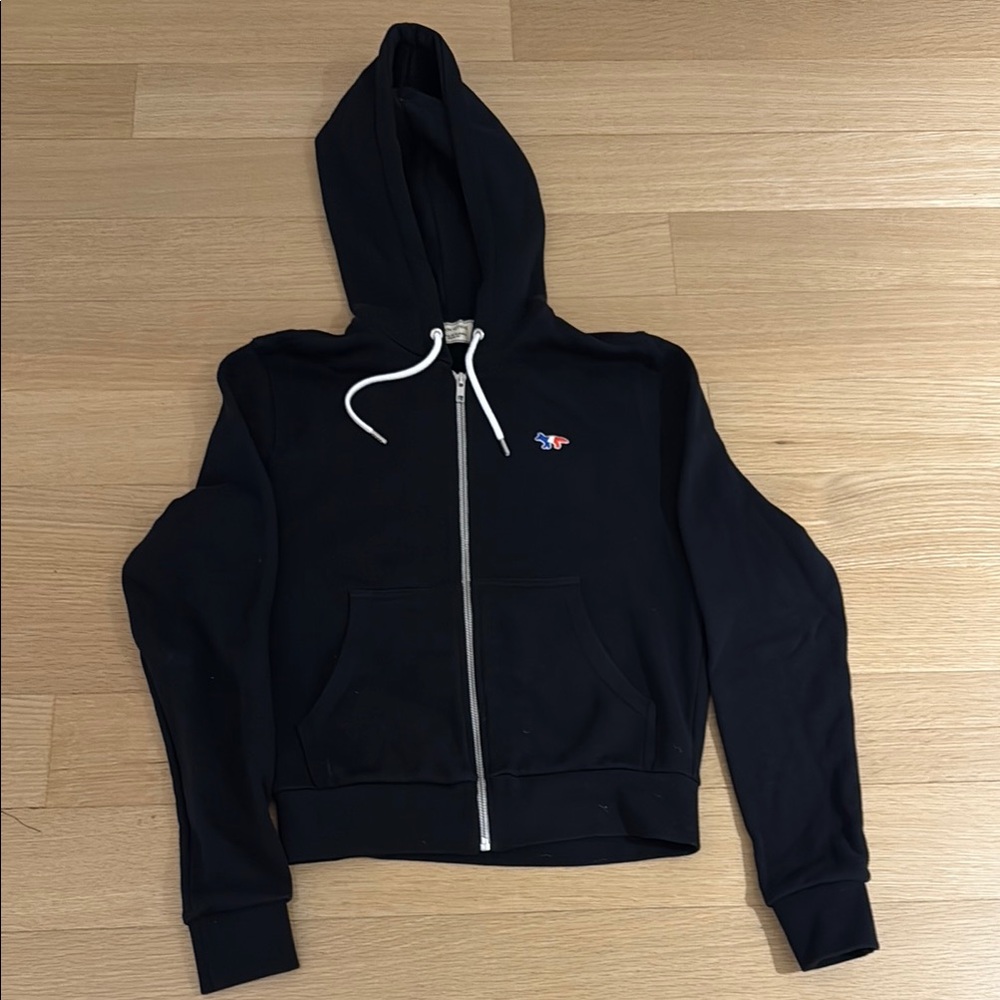 MAISON KITSUNE Black Hoodie with White Accents